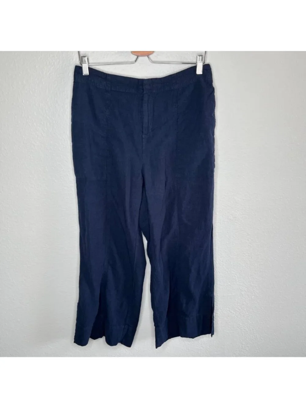 Nic+Zoe Womens Navy Blue Organic Linen Rumba Park Wide-Leg Crop Pant 12